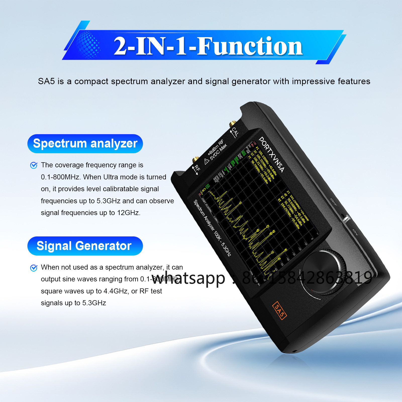 Signal Generator Spectrum Analyzer - Analisador de Espectro Portátil SA5, Gerador